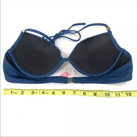 Victorias Secret Bikini Top 34B The Tease Halter Solid Blue Underwire 7DM - Picture 6 of 9